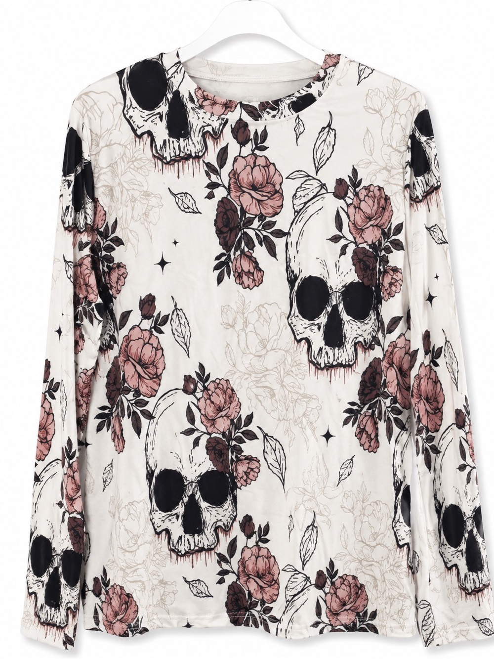 Gothic Skull & Floral Long Sleeve Top Size Small Emo Grunge
